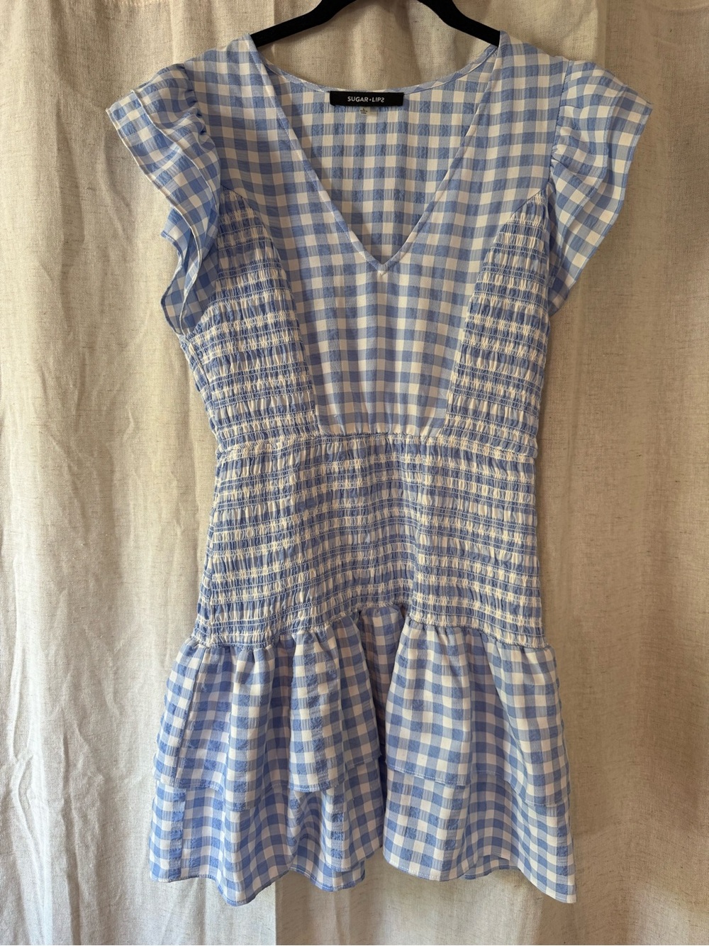 Sugarlips Light Blue and White Gingham Smocked Dress